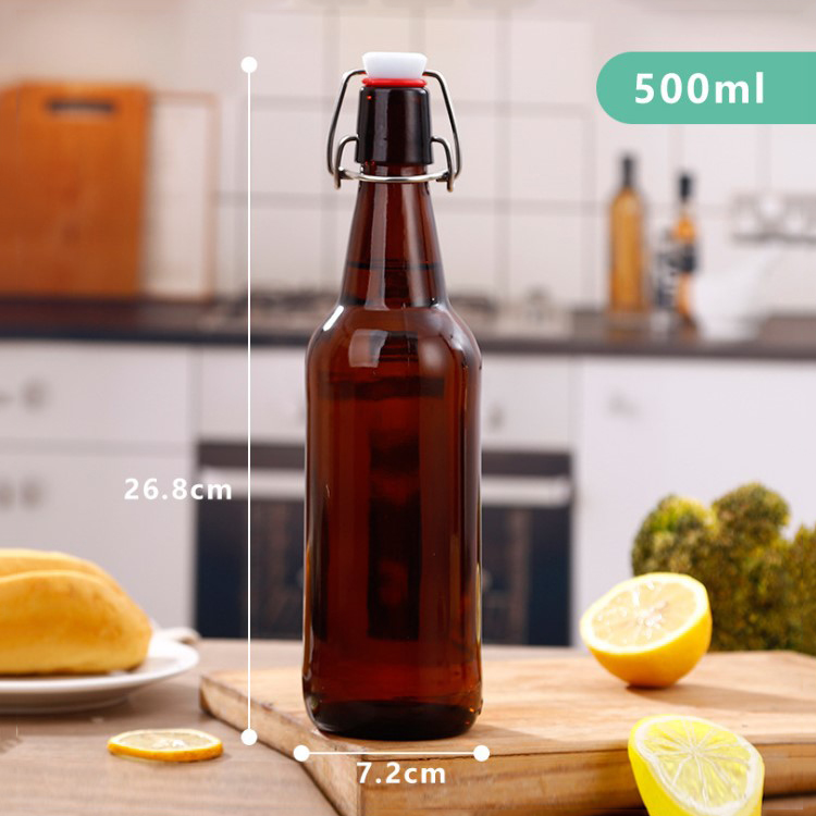 Wholesale  330ml 500ml 1000ml amber glass beer bottle with swing top