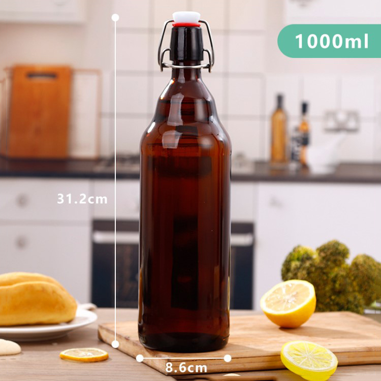 Wholesale  330ml 500ml 1000ml amber glass beer bottle with swing top