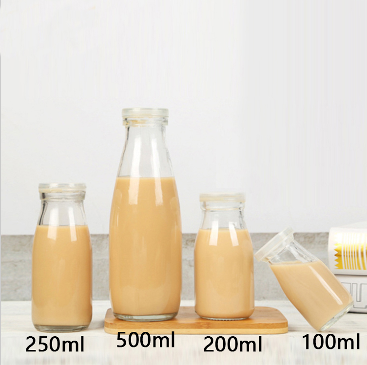 Wholesale 1000ml 500ml 250ml 1L soy yogurt milk glass milk bottle with plastic lid