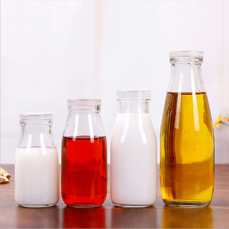 Wholesale 1000ml 500ml 250ml 1L soy yogurt milk glass milk bottle with plastic lid