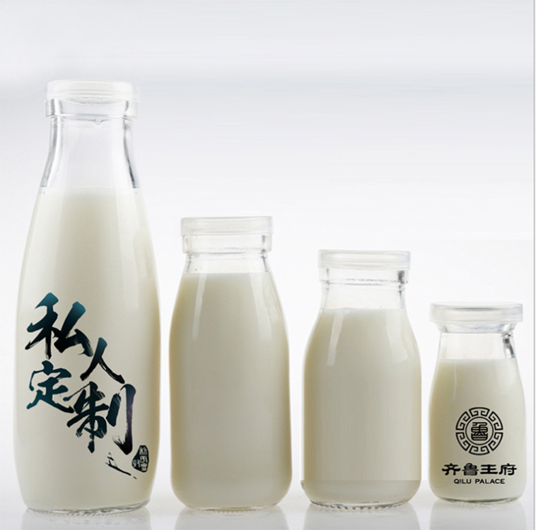 Wholesale 1000ml 500ml 250ml 1L soy yogurt milk glass milk bottle with plastic lid