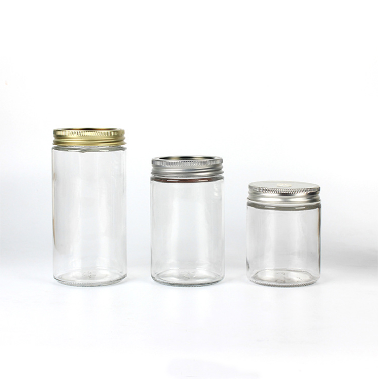 150ml 200ml 380ml 500ml Glass Cylinder Mason Jar Food Canning Packaging Glass Jar for Jam Honey Juice Pickle with Metal Lid