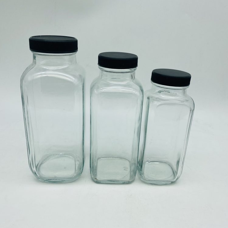 250ml 350ml 500ml french square shape glass bottles with plastic/aluminum screw cap wholesale