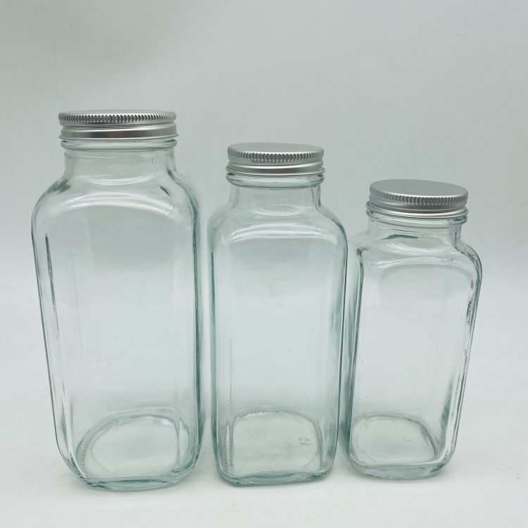 250ml 350ml 500ml french square shape glass bottles with plastic/aluminum screw cap wholesale