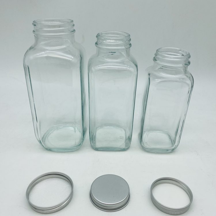 250ml 350ml 500ml french square shape glass bottles with plastic/aluminum screw cap wholesale