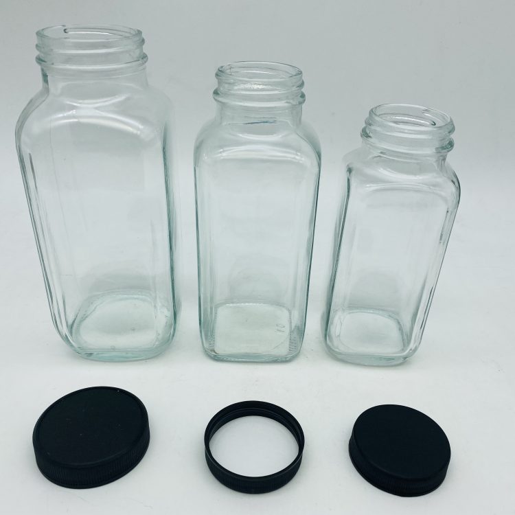 250ml 350ml 500ml french square shape glass bottles with plastic/aluminum screw cap wholesale