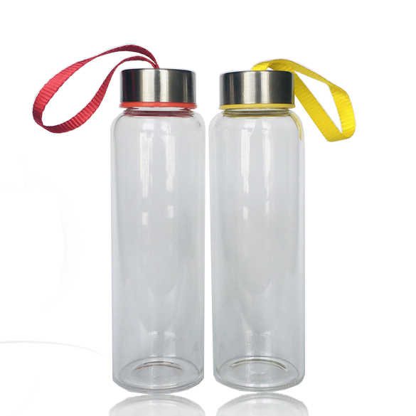 Wholesale 500ml high borosilicate clear sports glass water bottle for drink with cap