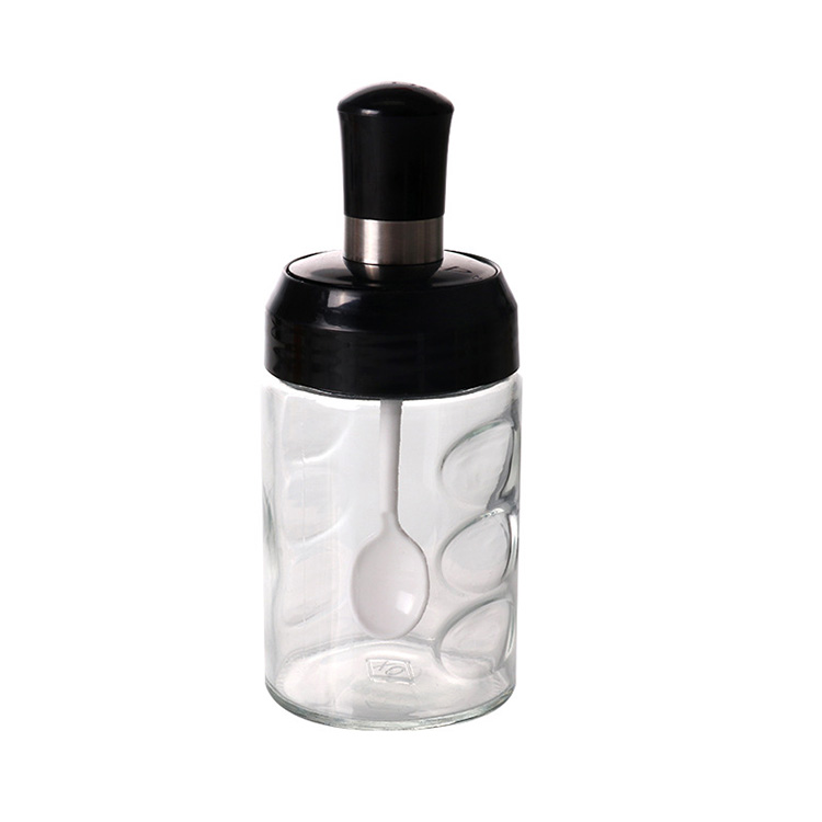 Full Set Seasoning jar With Spoon Glass Cruet Bottle Kitchen Cruet 250ml non-slip design