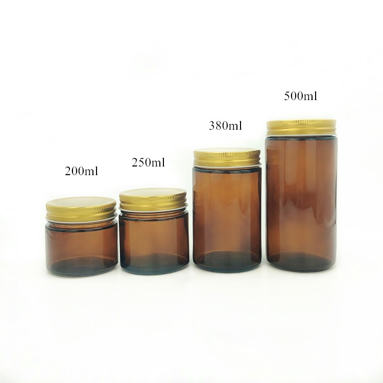 customize 200ml-500ml amber round glass storage jars with screw cap