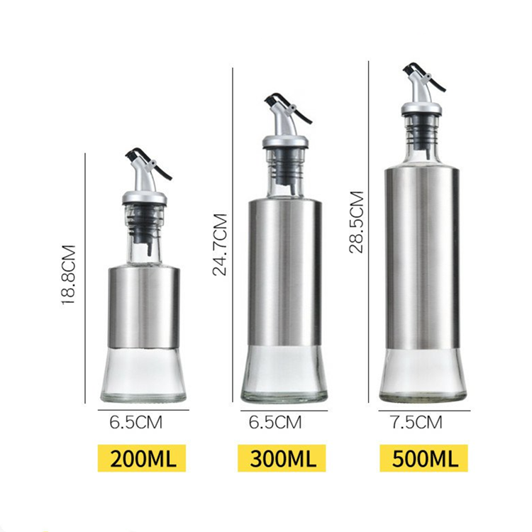 kitchen ware 200ml 300ml 500ml stainless steel glass oil bottle with leak proof lid