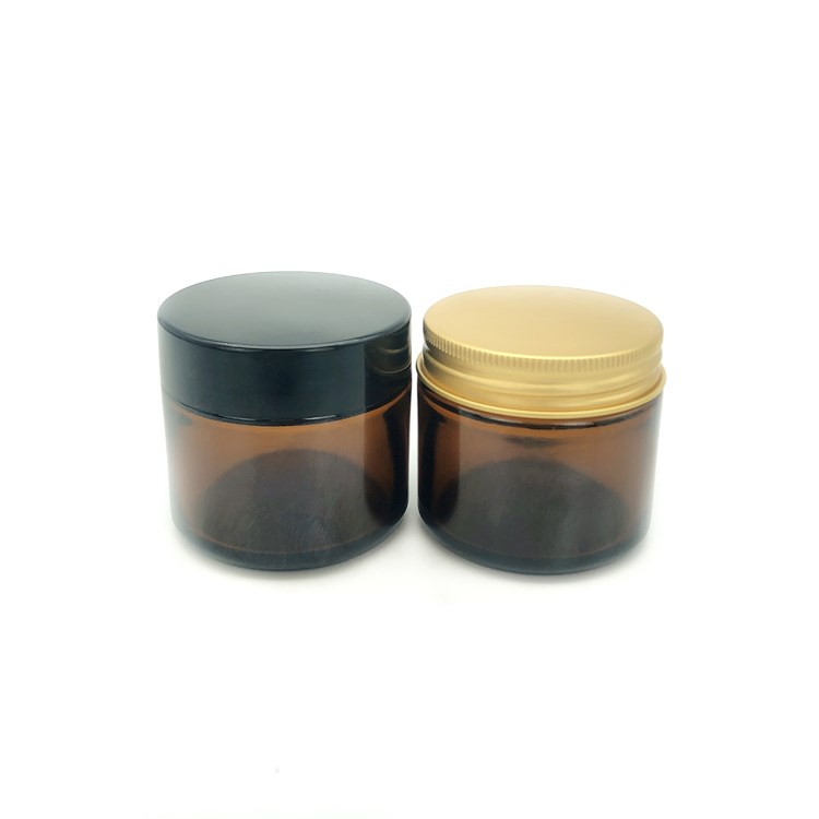 wholesale 2oz 50ml amber glass jar for cosmetic with cap