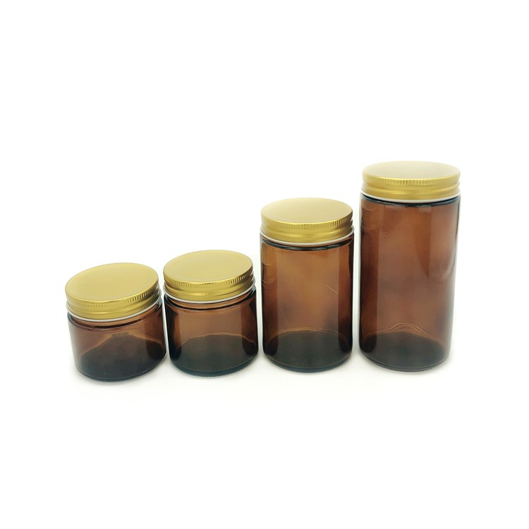 customize 200ml-500ml amber round glass storage jars with screw cap