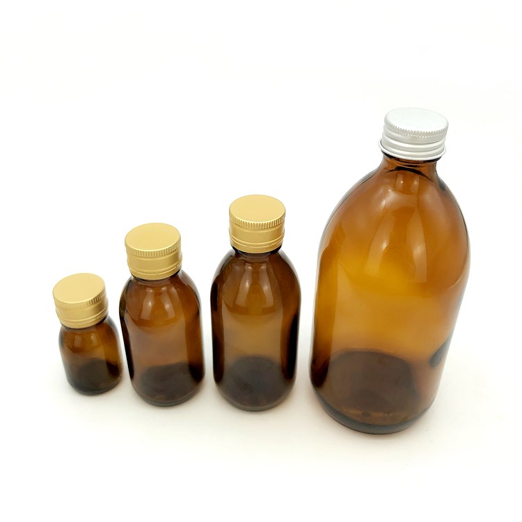 wholesale 30ml-500ml amber glass storage bottles with aluminum cap