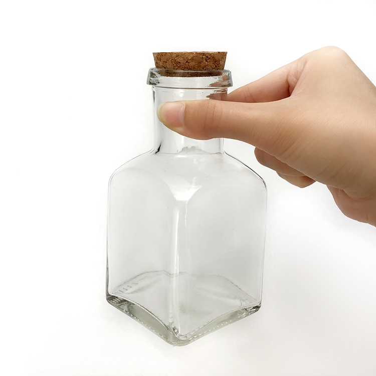 wholesale 12oz 330ml clear square glass beverage bottle with cork