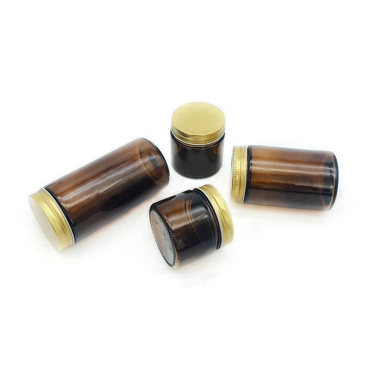 customize 200ml-500ml amber round glass storage jars with screw cap