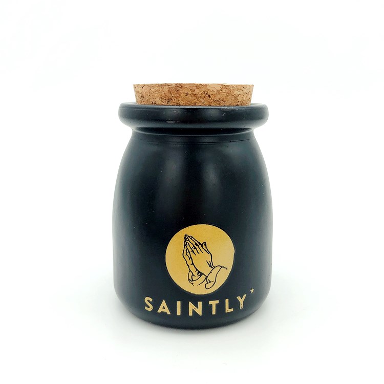 custom made 100ml 200ml Black color glass pudding jar with plastic cap and cork