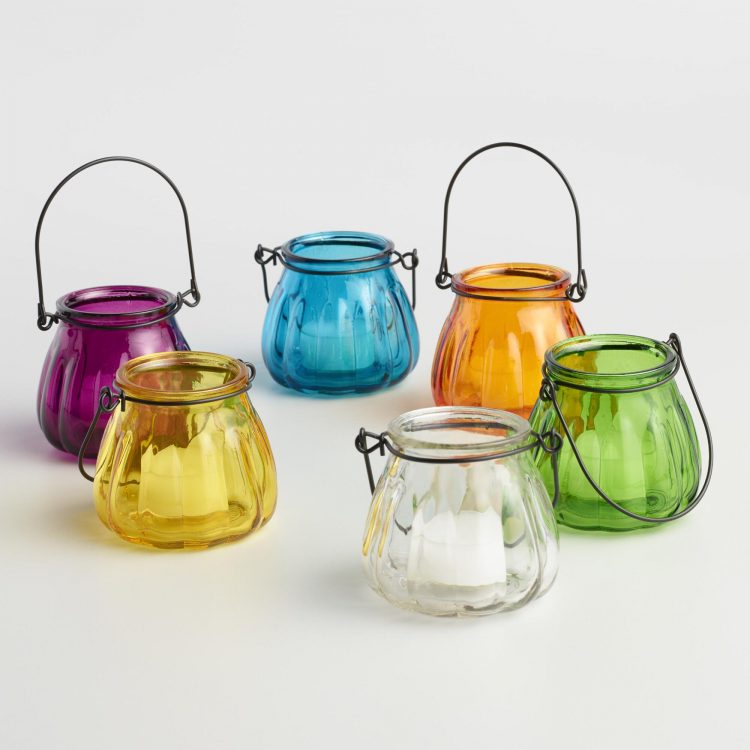 Decorative colored jar glass vase and candle holder for scented candle