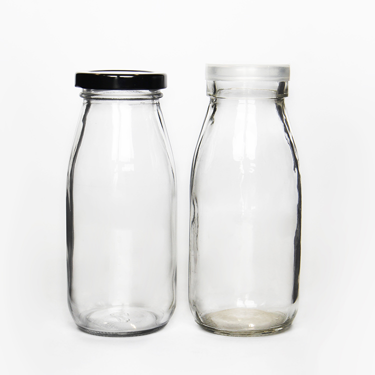 200ml Glass Milk Bottle With Metal Lid Flint Glass Material For Beverage Juice