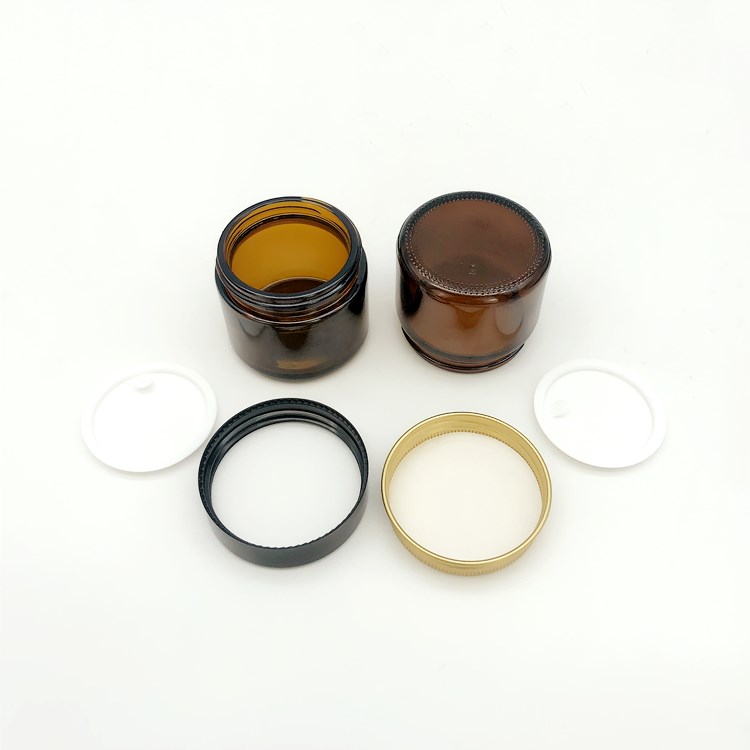 wholesale 2oz 50ml amber glass jar for cosmetic with cap