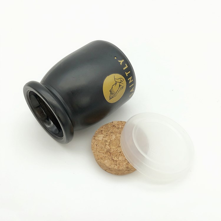 custom made 100ml 200ml Black color glass pudding jar with plastic cap and cork