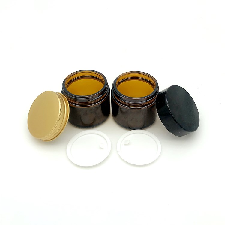 wholesale 2oz 50ml amber glass jar for cosmetic with cap