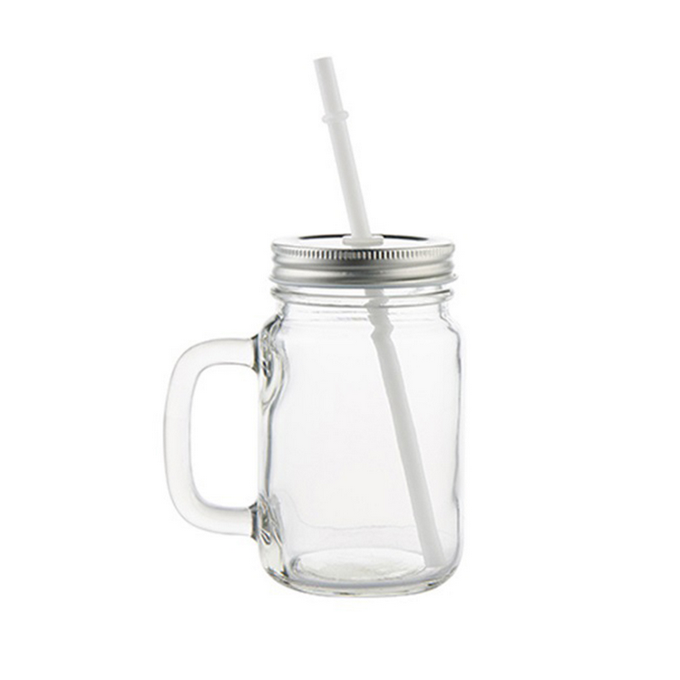 Manufacturer 12oz Mason Jars With Lid and Straw handle glass jar