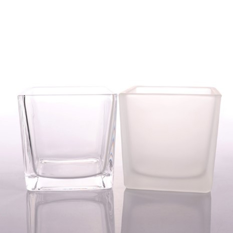 Clear glass candle container 200 ml square glass candle jars