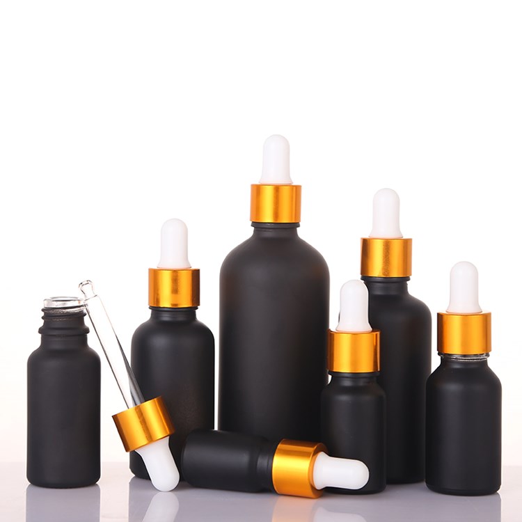 wholesale 5ml-100ml matte black glass cosmetic bottle with dropper