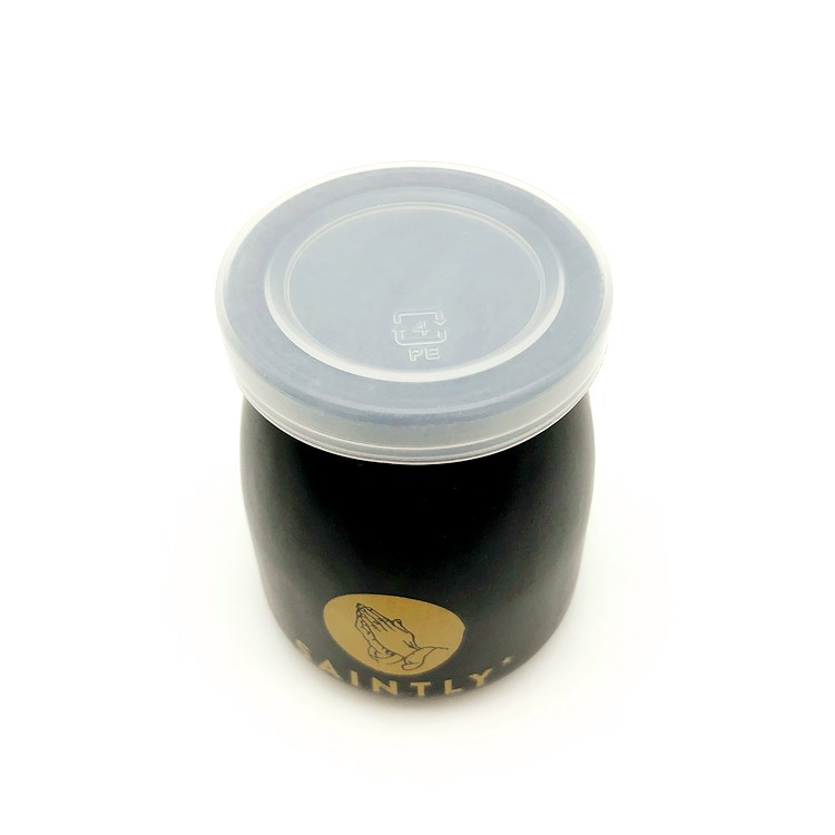 custom made 100ml 200ml Black color glass pudding jar with plastic cap and cork