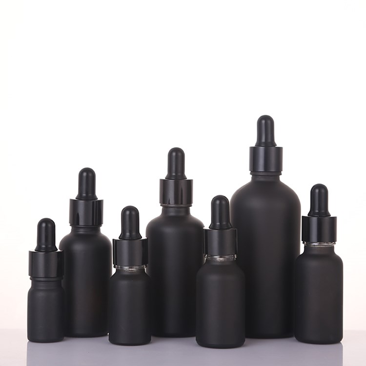 wholesale 5ml-100ml matte black glass cosmetic bottle with dropper