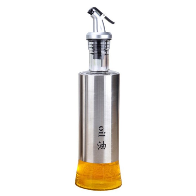 kitchen ware 200ml 300ml 500ml stainless steel glass oil bottle with leak proof lid