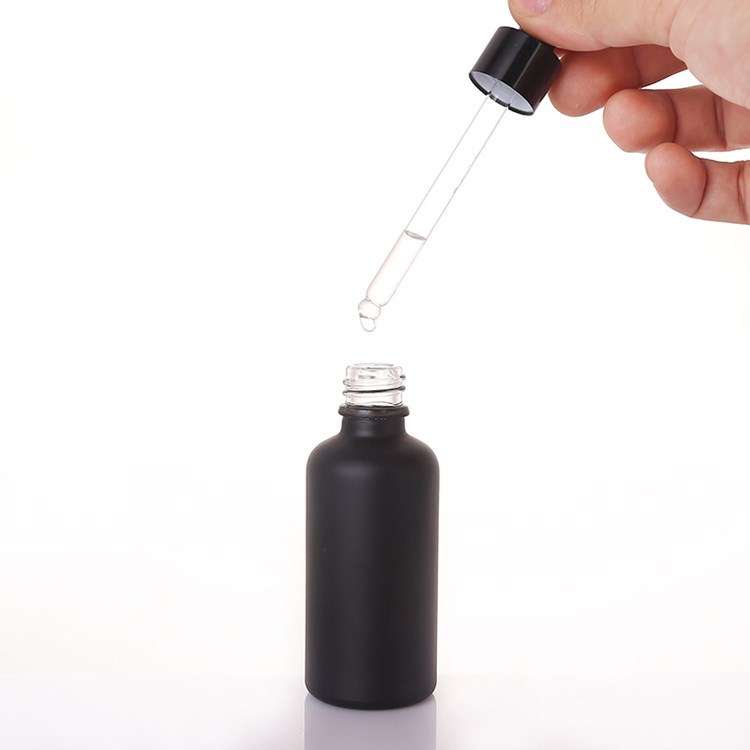 wholesale 5ml-100ml matte black glass cosmetic bottle with dropper