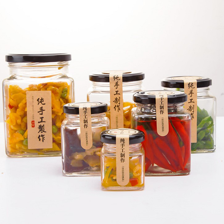 50ml 80ml 100ml 200ml 280ml 380ml 500ml 730ml square clear glass jar for jam and pickle with metal lid