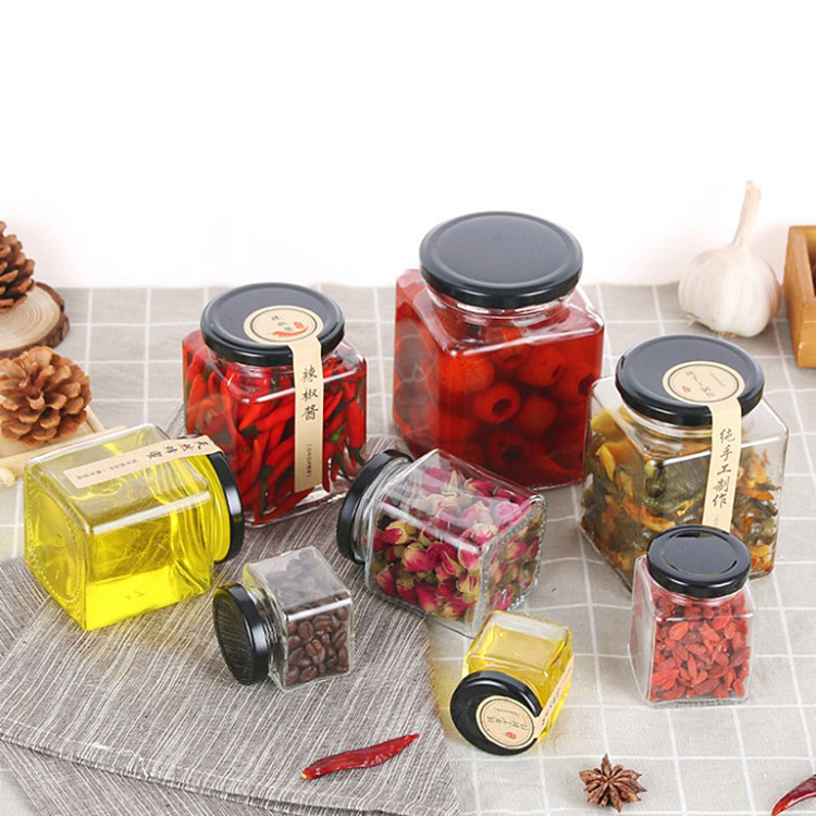 50ml 80ml 100ml 200ml 280ml 380ml 500ml 730ml square clear glass jar for jam and pickle with metal lid