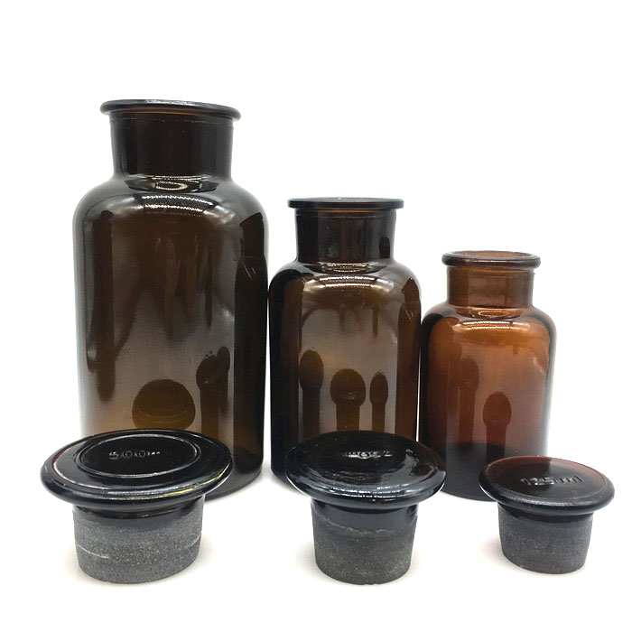 High quality amber glass reagent bottle for medicine with glass cap