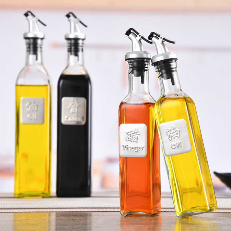 Hot Sell Square Shape 500ml Empty Glass Vinegar Olive Oil Bottle with Dispenser