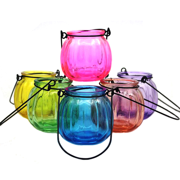 Decorative colored jar glass vase and candle holder for scented candle