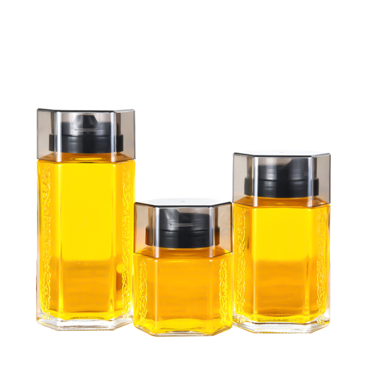 High quality 250ml hexagonal glass jar for honey glass jam jar empty with lid