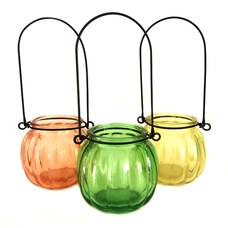 Decorative colored jar glass vase and candle holder for scented candle