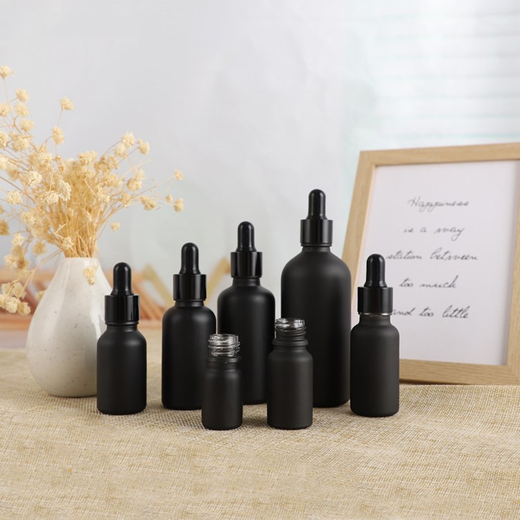 wholesale 5ml-100ml matte black glass cosmetic bottle with dropper