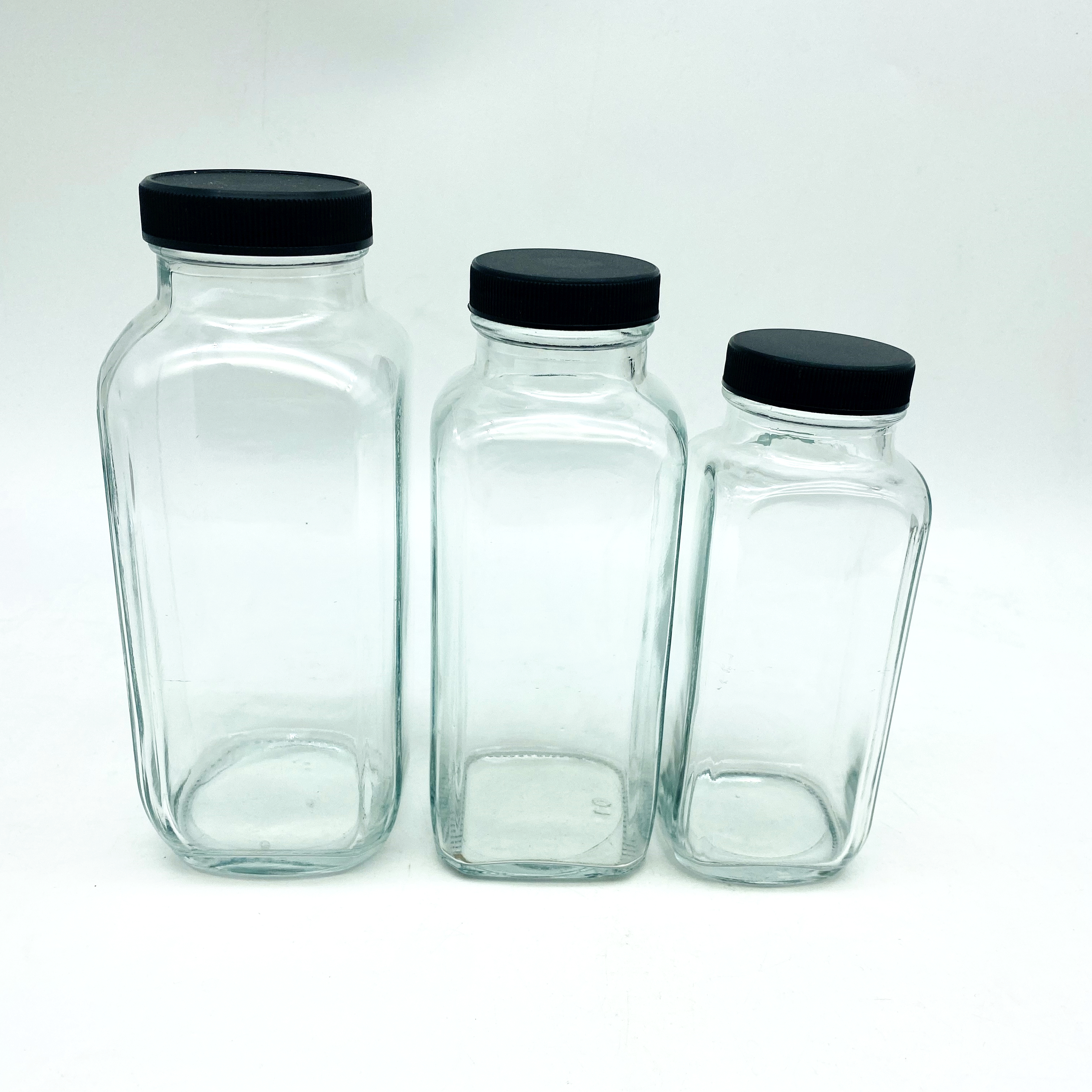 250ml 350ml 500ml square shape french square juice milk beverage glass bottle with black/silver screw cap