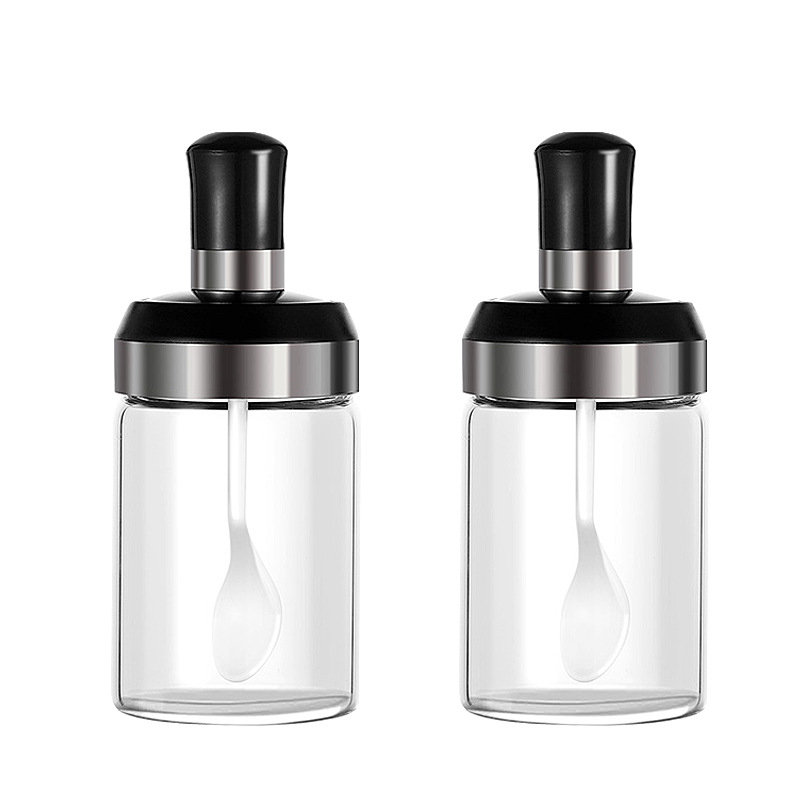 250ml Salt and Pepper Glass Spice Bottle with Lid Spoon Seasoning Container Kitchen