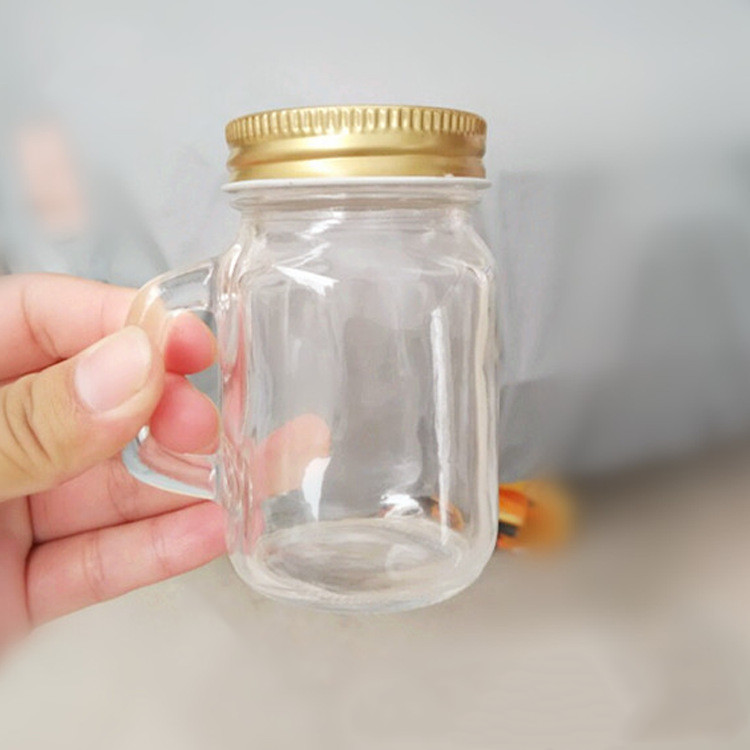 small 4oz 120ml clear glass storage jar mason jar with handle and lid