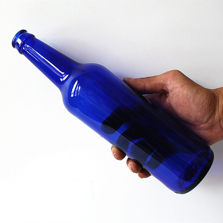 Wholesale 500ml blue color glass beer bottle with crown cap