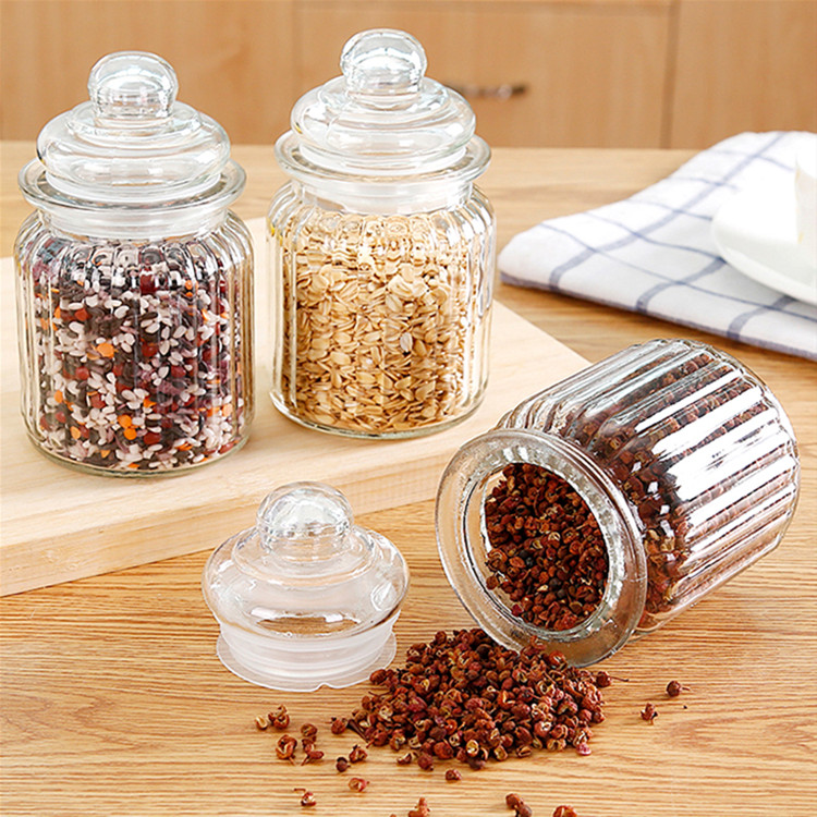 airtight 300ml kitchen glass container for condiments with glass cover