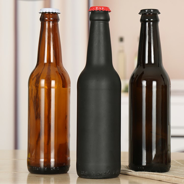 customize 330ml black glass bottle for sodas and beer with crown cap