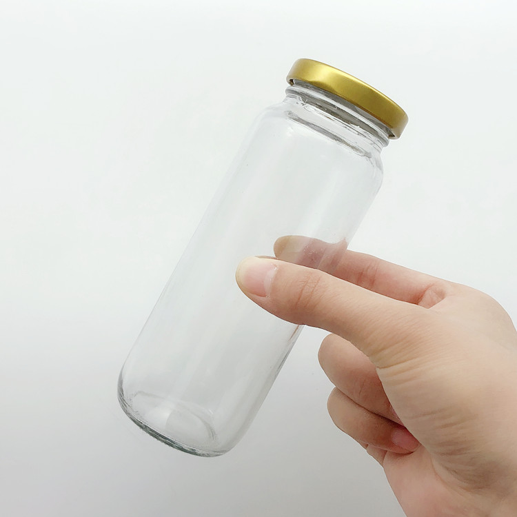 wholesale 250ml clear round glass drink bottle for milk with metal lid