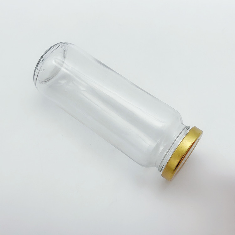 wholesale 250ml clear round glass drink bottle for milk with metal lid