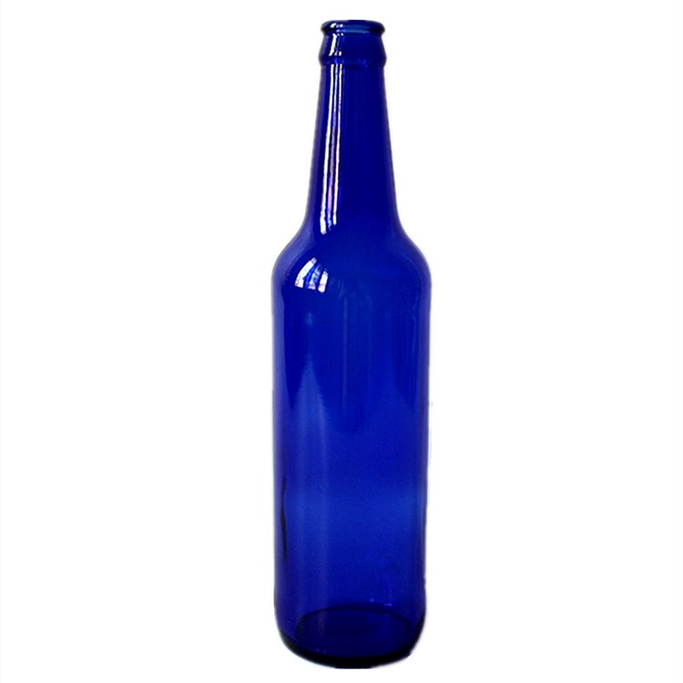 Wholesale 500ml blue color glass beer bottle with crown cap