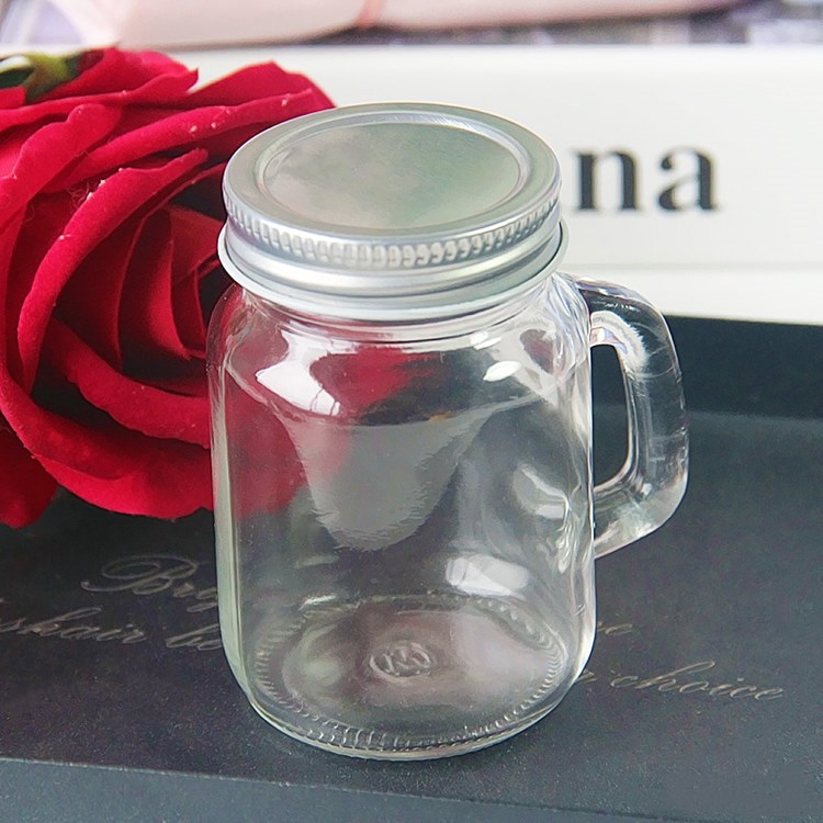 small 4oz 120ml clear glass storage jar mason jar with handle and lid